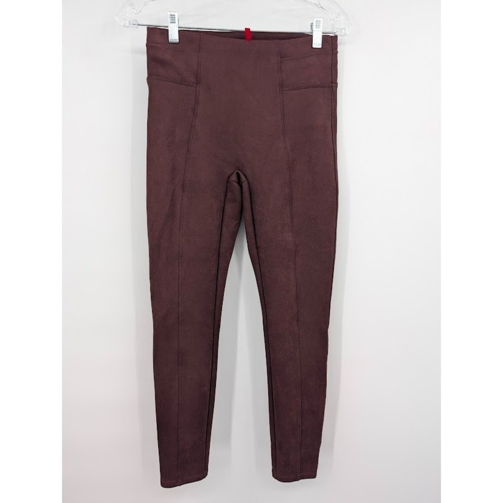 Spanx Faux Suede Leggings Front Seam High Rise Brown Petite Women's Small